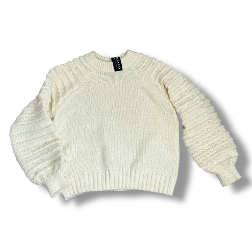 Ivory Puff Sleeve Snow Bunny Sweater Women's Size L New In Chunky Winter Ski